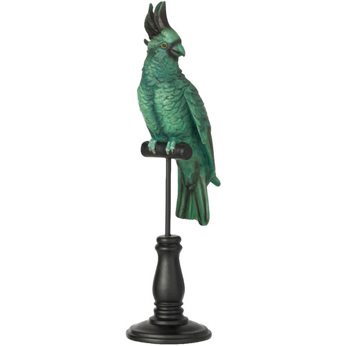 Gagnez 10 euros Grand Cache Pot En écorce De Jolipa Figurine perroquet sur son perchoir en résine Vert