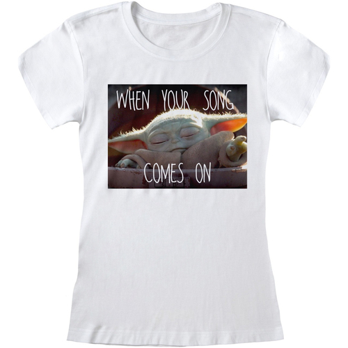 Vêtements Femme T-shirts manches longues Star Wars: The Mandalorian Song Comes On Blanc
