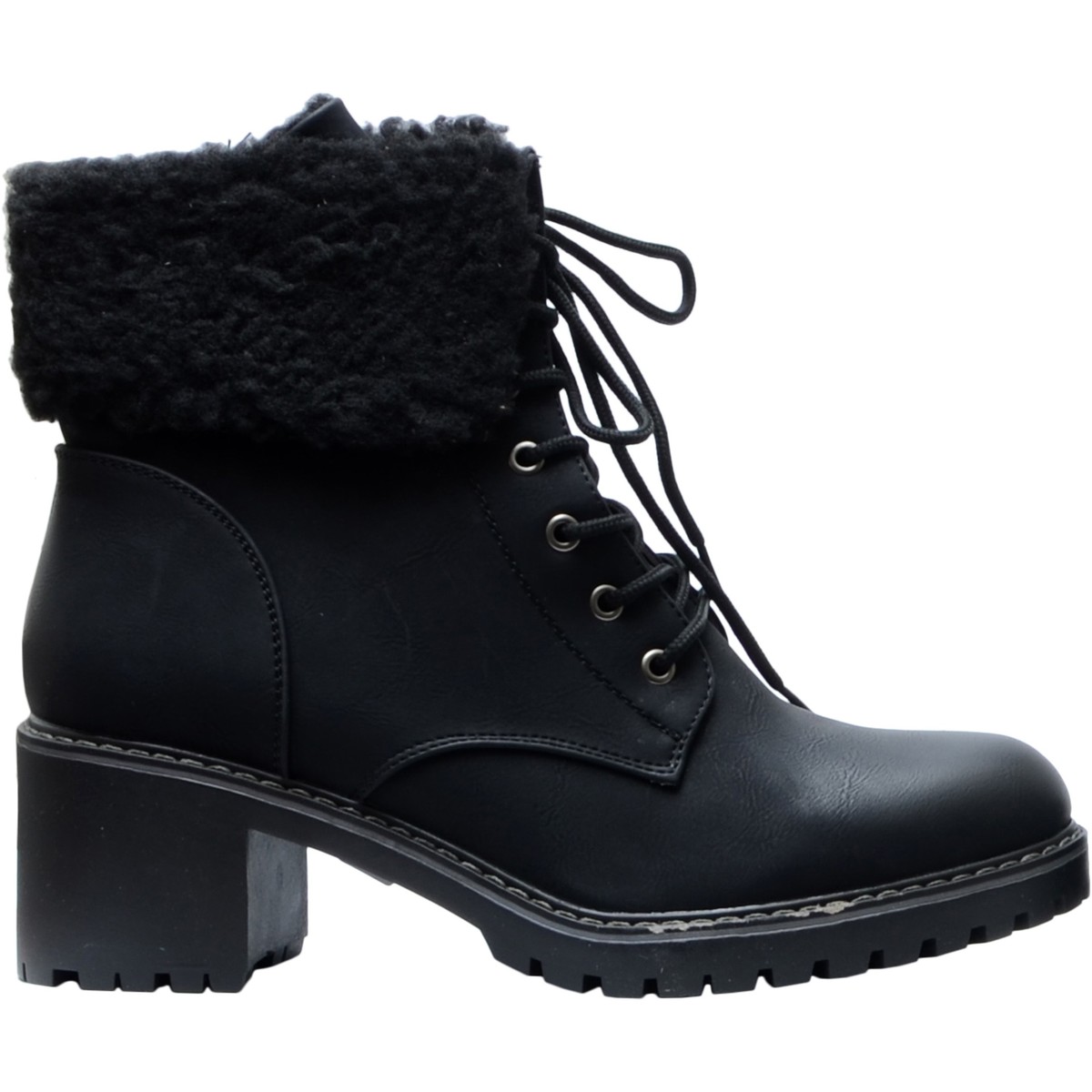Chaussures Femme Boots à Lacet Et Boucle Bottines PI4541 Noir