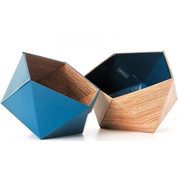 Maison & Déco Vides poches Leewalia Boîtes, vide-poches Origami chêne scandinave et bleu pétrole Bleu pétrole et Chêne scandinave
