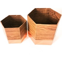 Maison & Déco Vases / caches pots d'intérieur Leewalia Cache-pot GEO cuivre et chêne Cuivre et Chêne