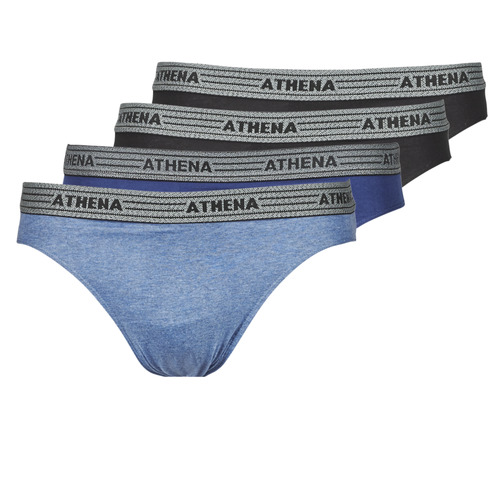 Sous-vêtements Homme Slips Athena BASIC COTON X4 Bleu / Noir / Bleu / Noir