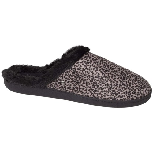 Isotoner Chaussons mules femme Ref 54582 Leopard Noir - Chaussures Chaussons  Femme 29,90 €