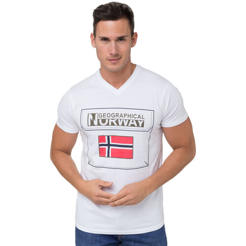 Vêtements Homme Tables à manger Geographical Norway T-shirt  - col V - imprimé Blanc