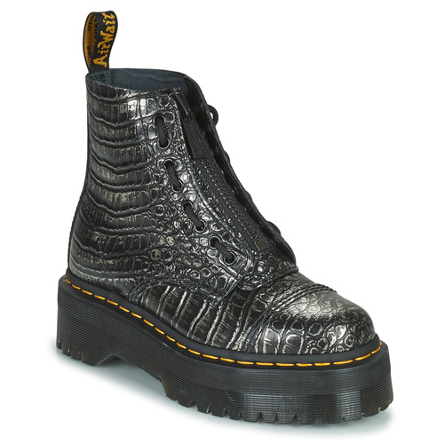 Chaussures Femme Boots Dr. Vegan Martens SINCLAIR GUNMETAL WILD CROC EMBOSS Noir