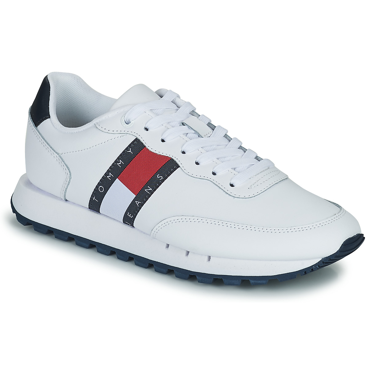 Chaussures Homme Tommy Jeans Felpa grigio chiaro bianco rosso nero TOMMY JEANS LEATHER RUNNER Blanc