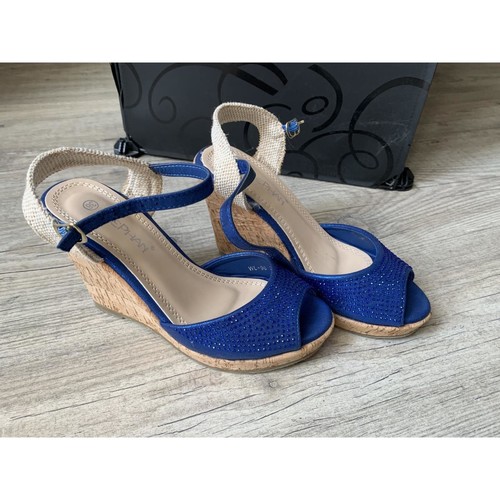 Chaussures Femme Fleur De Safran Sans marque Sandales compensées strass Bleu