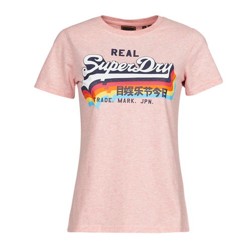 T-shirts Manches Courtes Superdry VL TEE Shell Pink Marl - Livraison Gratuite 