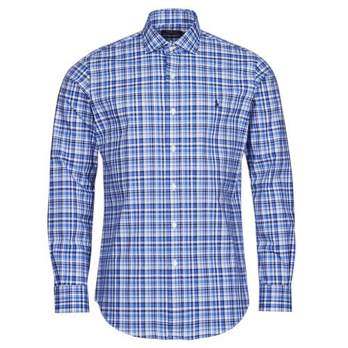 Vêtements Homme Chemises manches longues Broderie Anglaise Shirtdress CHEMISE COUPE DROITE MADRAS EN POPELINE Bleu
