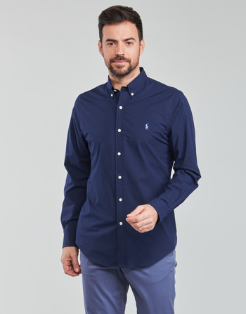 Vêtements Homme Chemises manches longues Polo Ralph Lauren CHEMISE AJUSTEE SLIM FIT EN POPELINE UNIE Marine / Newport Navy