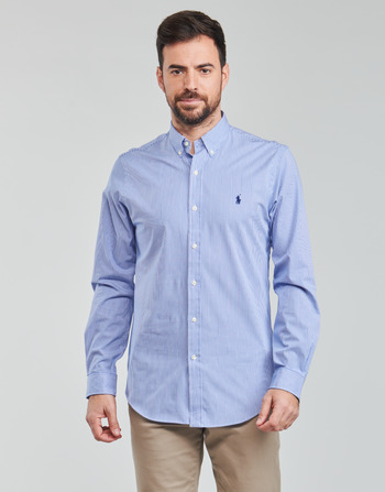 Vêtements Homme Chemises manches longues Polo Ralph Lauren CHEMISE AJUSTEE SLIM FIT EN POPELINE RAYE Bleu / Blanc