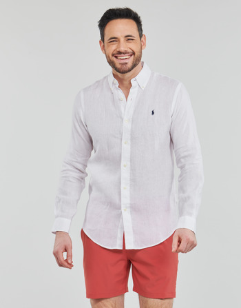 Vêtements Homme Chemises manches longues Polo Ralph Lauren CHEMISE COUPE DROITE EN LIN Blanc