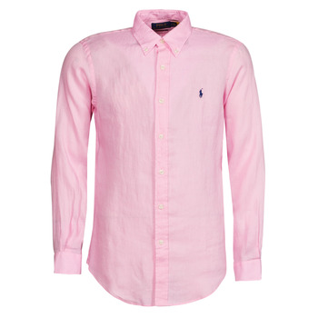 Vêtements Homme Chemises manches longues Polo Ralph Lauren CHEMISE COUPE DROITE EN LIN Rose / Carmel Pink