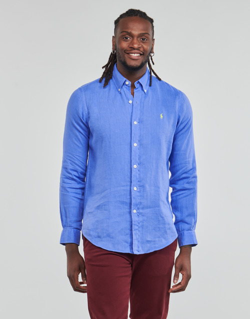 Vêtements Homme Chemises manches longues Polo Ralph Lauren CHEMISE COUPE DROITE EN LIN Bleu / Harbor Island Blue