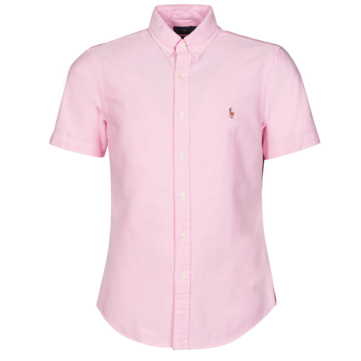 Vêtements Homme Chemises manches courtes Nautical Polo embroidery on the front CHEMISE AJUSTEE SLIM FIT EN OXFORD UNIE Rose