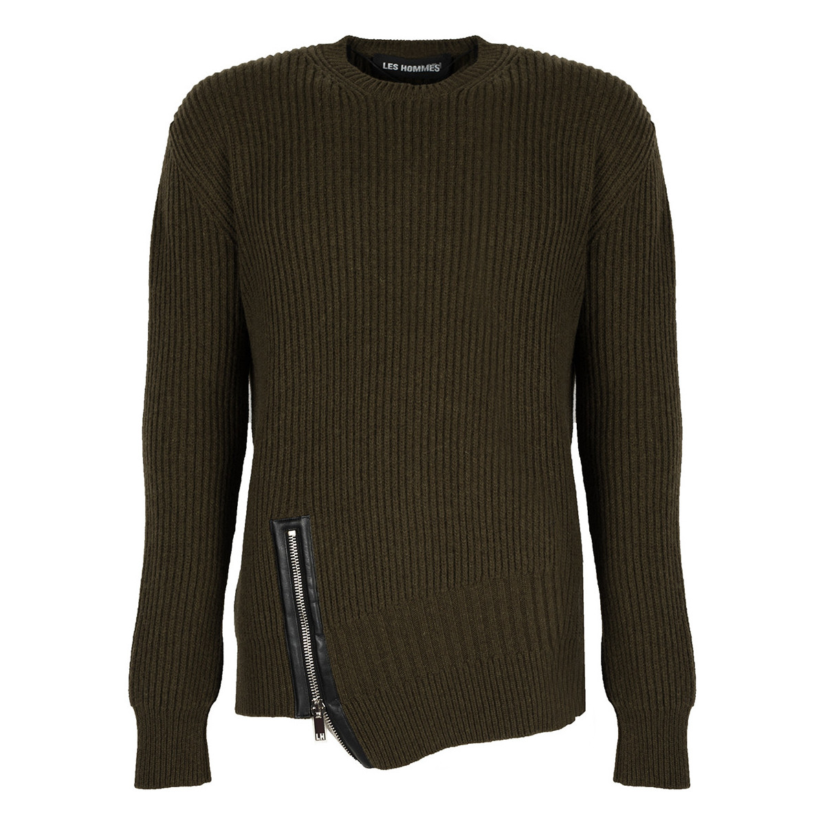 Vêtements Homme Pulls Les Hommes LJK106-656U | Round Neck Sweater with Asymetric Zip Vert