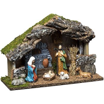 Maison & Déco Décorations de noël Rideaux / stores Crèche de Noël et ses 6 santons en résine Marron
