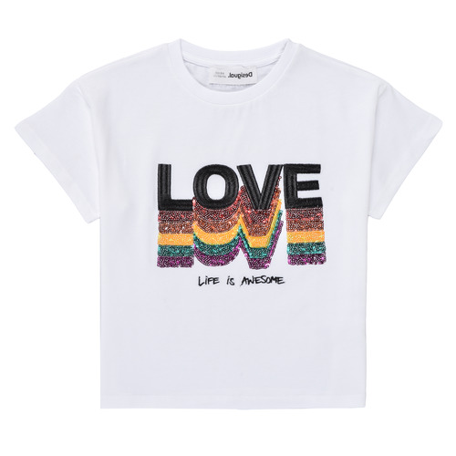 T-shirts Manches Courtes Fille Desigual BERTINI Blanc - Livraison Gratuite 