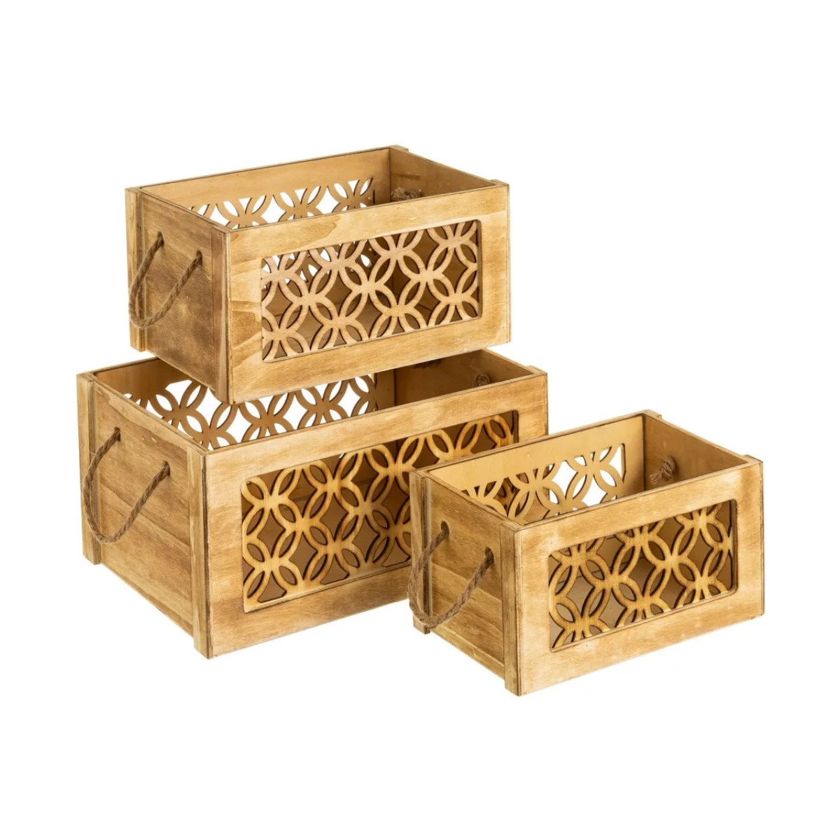 Maison & Déco Paniers / boites et corbeilles Unimasa Lot de 3 boites de rangement en bois Beige
