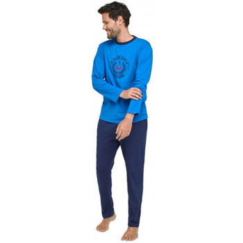 Vêtements Homme Pyjamas / Chemises de nuit Kindy Pyjama long en coton peigné motif écusson Bleu