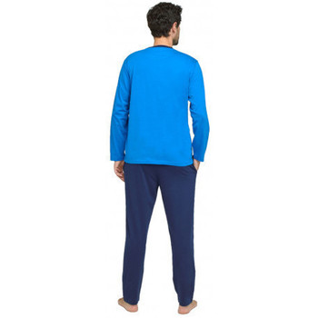 Kindy Pyjama long en coton peigné motif écusson Bleu