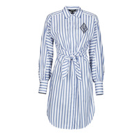 Vêtements Femme Robes courtes Lauren Ralph Lauren ESSIEN-LONG SLEEVE-DAY DRESS Marine / Blanc