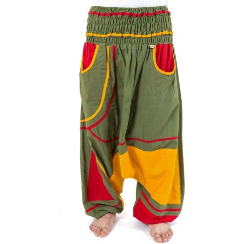 Fantazia Sarouel elastique grande taille reggae babacool vert jaune rou  Kaki - Vêtements Pantalons fluides 23,20 €