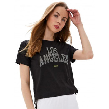 Vêtements Femme T-shirts & Polos Guess Tee shirt  femme LOS ANGELES strass  W01I89 Noir
