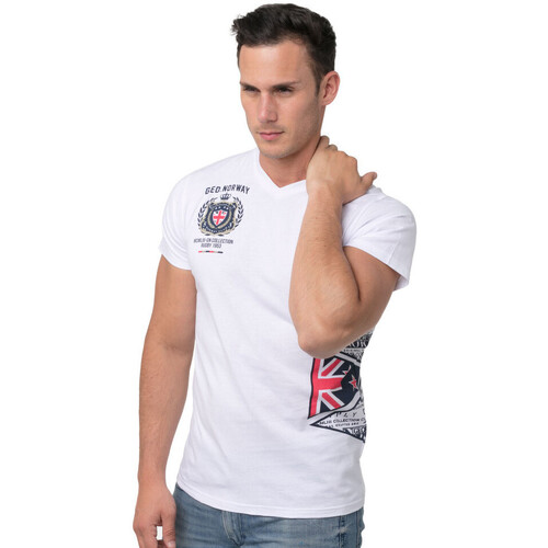 Vêtements Homme Coton Du Monde Geographical Norway T-shirt - col V Blanc