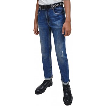 Vêtements Enfant Pantalons Calvin Klein Jeans Jean straight stretch avec ceinture   -   - Enfant les BLEUS