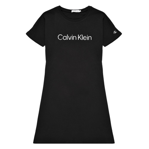 Vêtements Fille Calvin Klein Jeans INSTITUTIONAL SILVER LOGO T-SHIRT DRESS Noir - Livraison Gratuite 