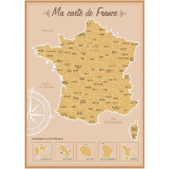 Maison & Déco Affiches / posters Cadoons Décoration murale Carte de France à gratter Beige