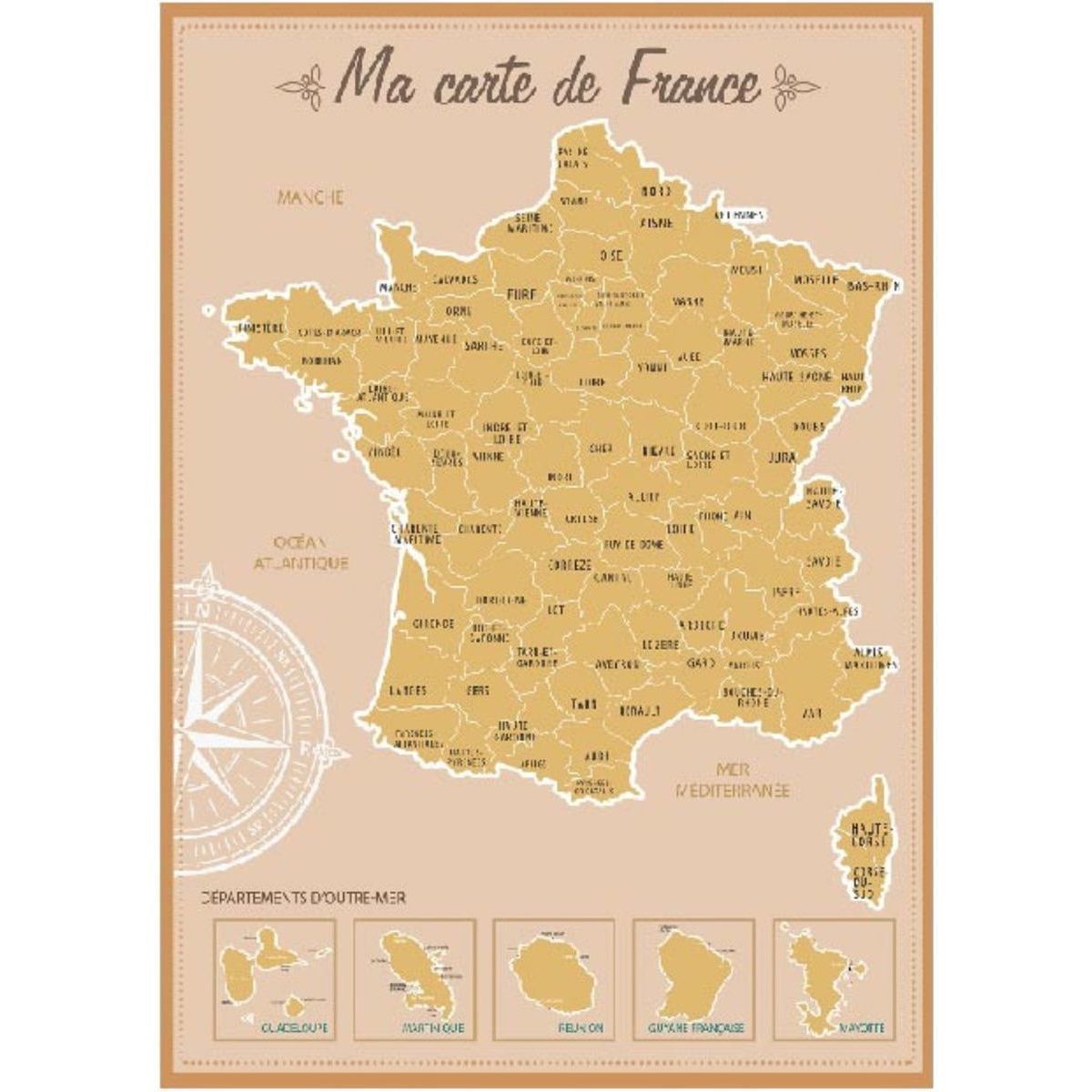 Maison & Déco Affiches / posters Sud Trading Décoration murale carte de France à gratter Beige