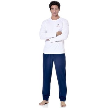 Vêtements Homme Pyjamas / Chemises de nuit Serge Blanco Ensemble pyjama long homme t-shirt col rond bicolore Dom Bleu