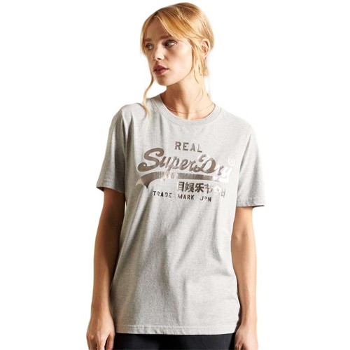 T-shirts Manches Courtes Superdry Real vintage logo Gris - Livraison Gratuite 