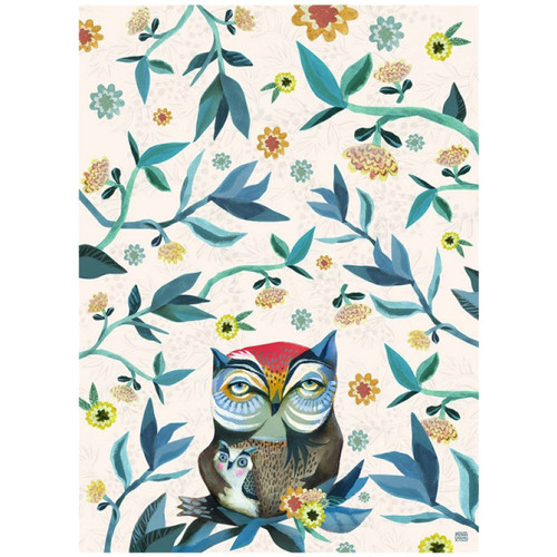 Citrouille et Compagnie Torchons Enesco Torchon en coton décoré The Owl and Owlet par Allen Beige