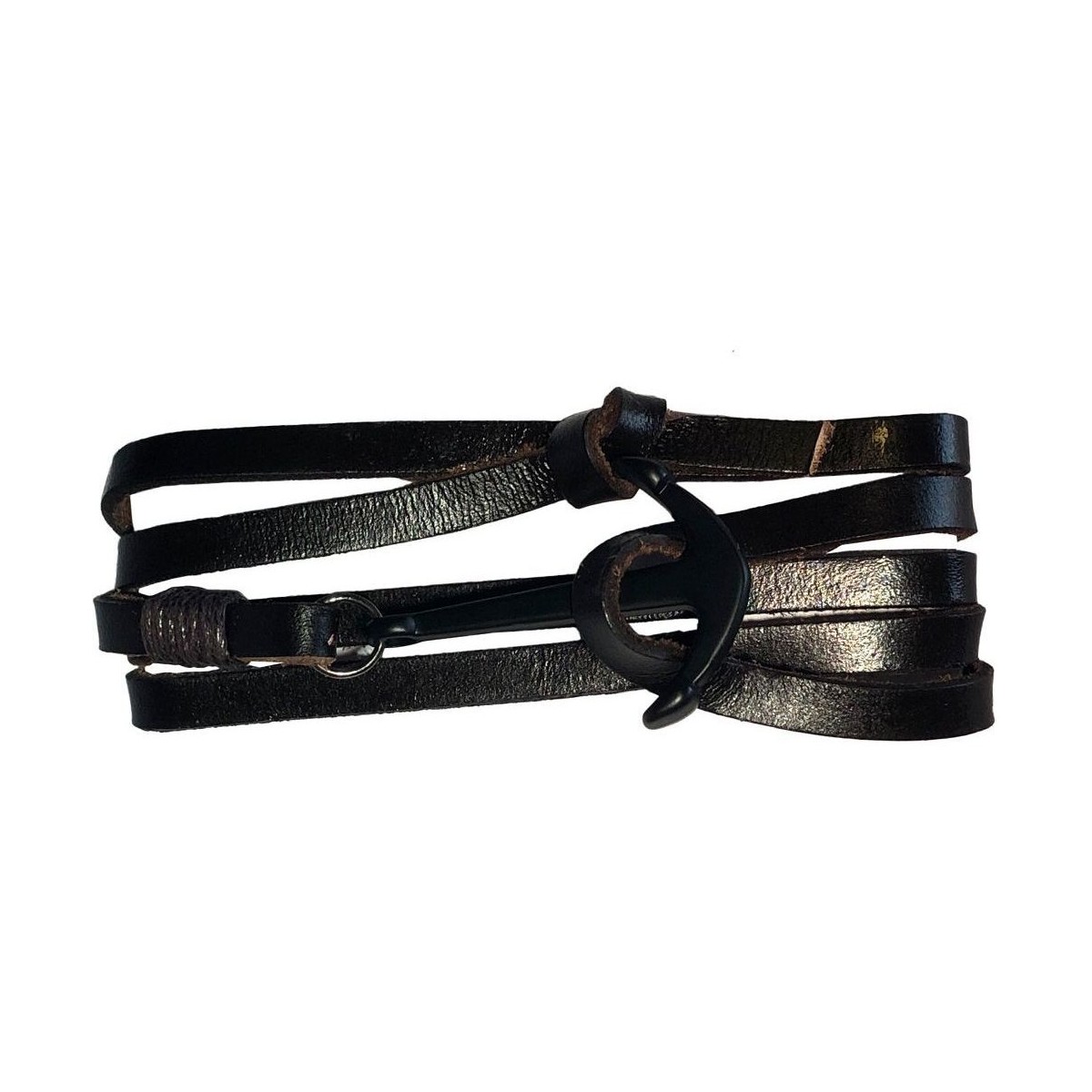 Montres & Bijoux Bracelets Nusa Dua Bracelet Ancre métal pour Homme en cuir Noir