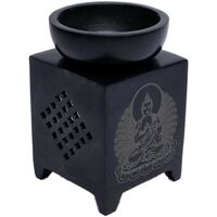 Maison & Déco Porte Bougie Fleur De Lotus Phoenix Import Brûle-Parfum en pierre à savon Bouddha Noir