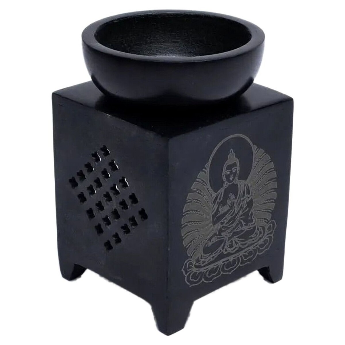 Maison & Déco Bougies / diffuseurs Phoenix Import Brûle-Parfum en pierre à savon Bouddha Noir
