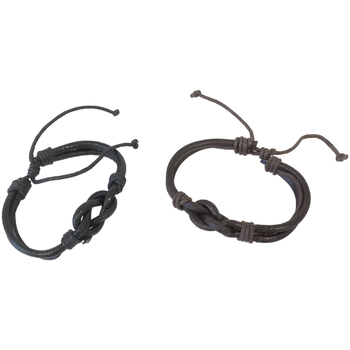 Montres & Bijoux Bracelets Cadoons Set de 2 Bracelets mixtes en cuir noir et marron Marron