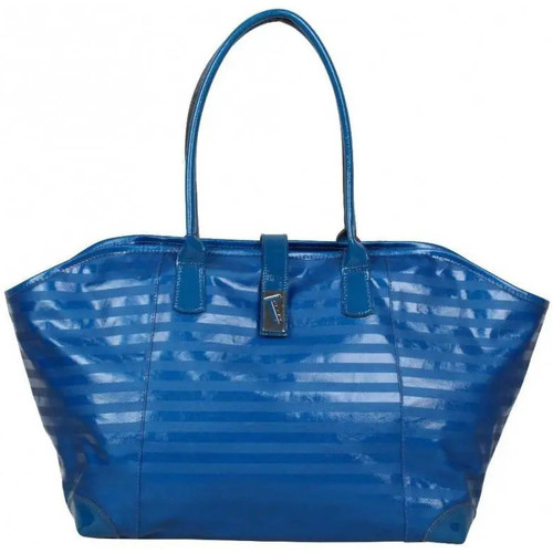 Sacs Femme Sac - Toile / Cuir Texier Sac cabas verni  Striplight fabrication France 25606 Bleu