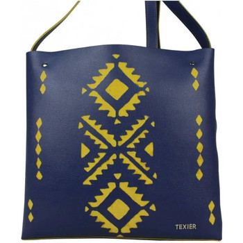 Texier Sac cuir  motif ethnique 21002i fabrication France Bleu