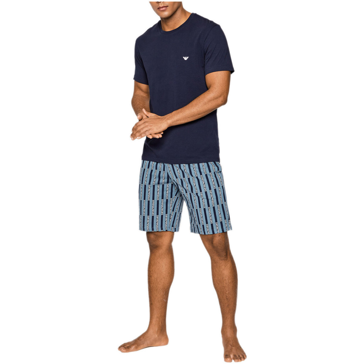 Vêtements Homme Pyjamas / Chemises de nuit Emporio Armani nere Kids stripe-detail knitted gloves Pyjama Bleu