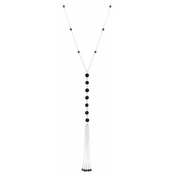 collier orusbijoux  collier cravate argent rhodié pompon pierres spinelle noire 