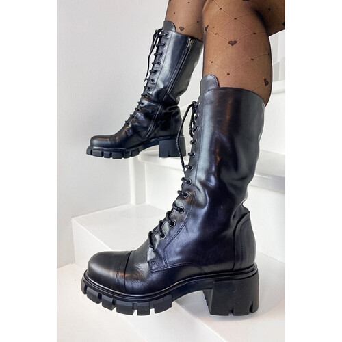 Chaussures Femme Bottines Now Rangers cuir 6410 - Noir