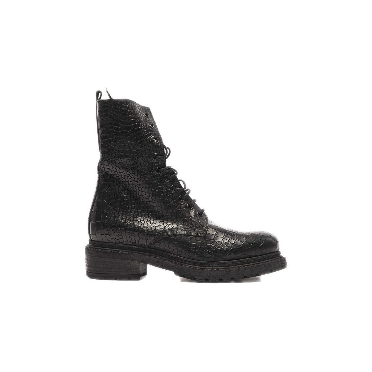 Chaussures Femme Bottines Metisse Rangers Croco MA63 - Noir
