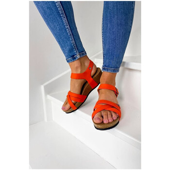 Chaussures Femme Sandales / Nu-pieds Femme Noir Les Petites Bombes Sandales Cuir Marlène Orange - Les Petites Bombes Orange