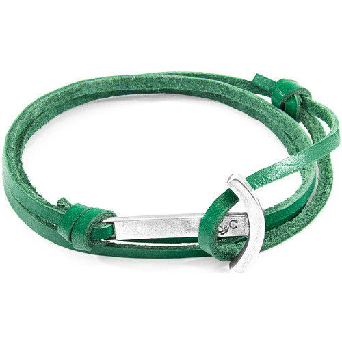 Polo Ralph Laure Homme Bracelets Anchor & Crew Bracelet Ancre Clipper Argenté Et Cuir Plat Vert