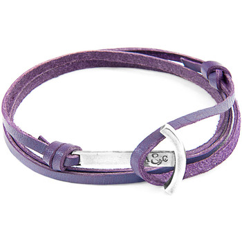 Montres & Bijoux Homme Bracelets Anchor & Crew Bracelet Ancre Clipper Argenté Et Cuir Plat purple