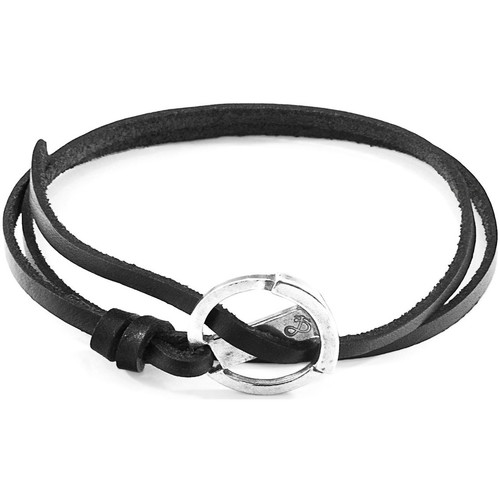Montres & Bijoux Homme Bracelets Running / Trail Bracelet Ancre Ketch Argenté Et Cuir Plat Noir